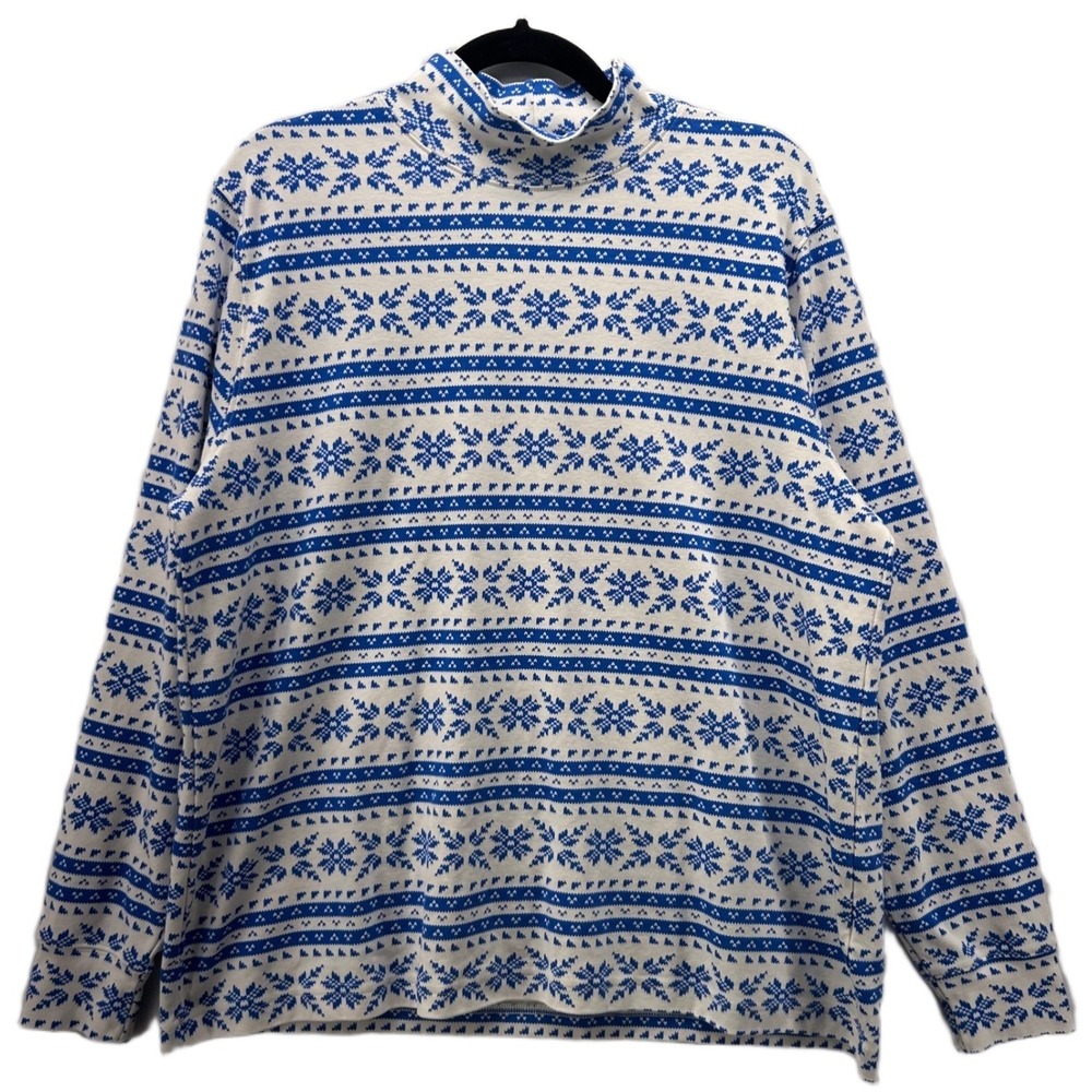 Lands End Womans‎ Mock Neck Size XL Fair Isle Nordic Snowflakes Winter Holiday